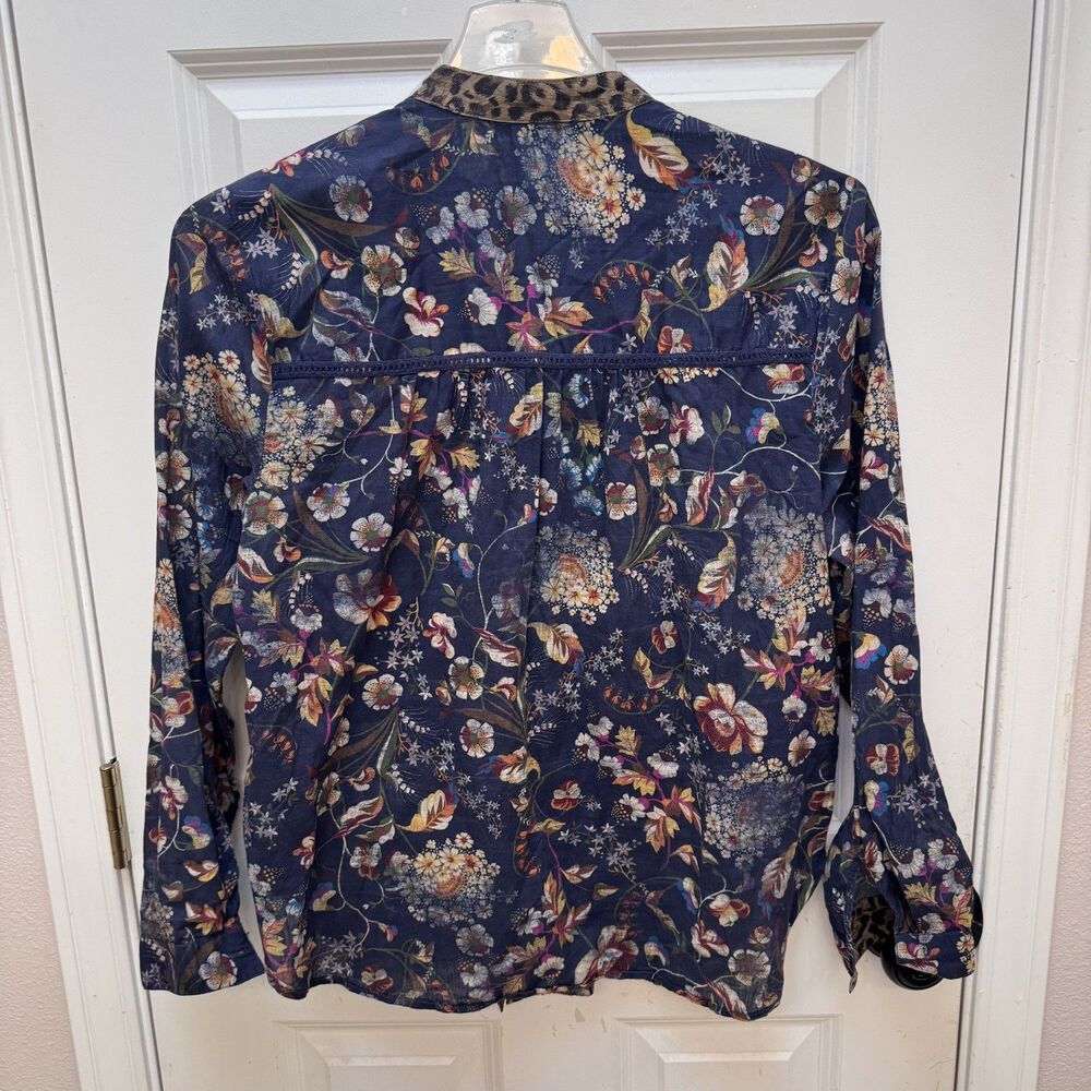 Anthropologie Pilcro Ladder Lace Tunic Blouse Boho Floral Artistic Medium Blue - Picture 4 of 9